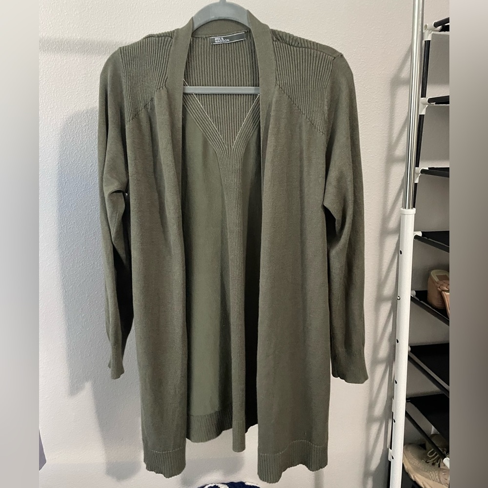 89th and Madison Women’s Hunter Green Long Open-front Cardigan Size L/XL